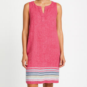 Talbots Pink Linen Dress Sleeveless Seaside Stripe Beachy Resort V-Neck Size M